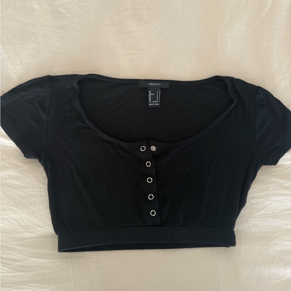 Forever 21 Black Buttoned Women's Top
